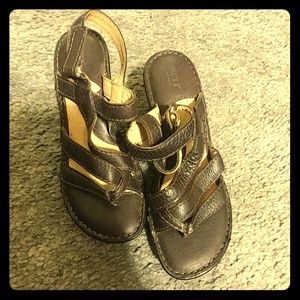 BORN Brown Leather Cushioned Wedge Sandals